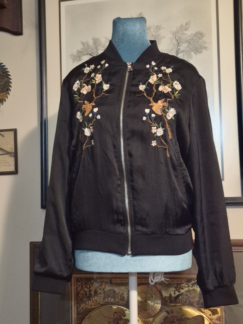 Romeo + Juliet Couture Embroidered Bird & Floral Full Zip Jacket Small